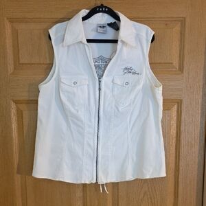 Harley-Davidson White Denim Sleeveless Zip-Up Top Sz‎ 1W